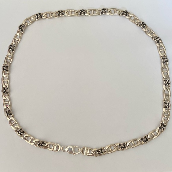 Unisex 9mm 925 Silver skull necklace link chain 24 inches
